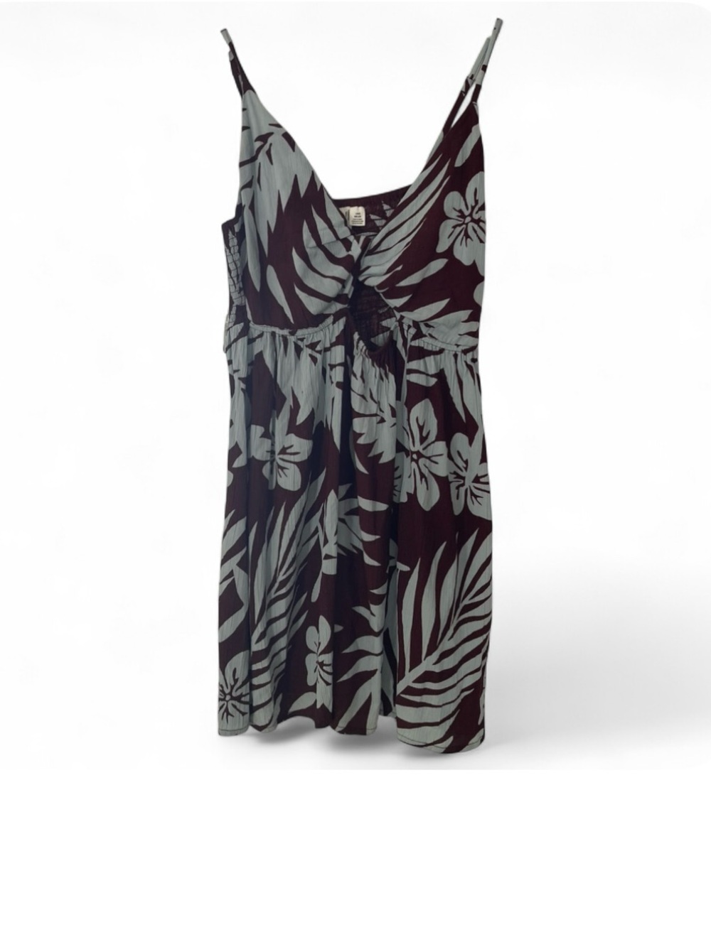 Roxy Tropical Print Mini Dress in Black and Sage Summer Large Vacation Resort